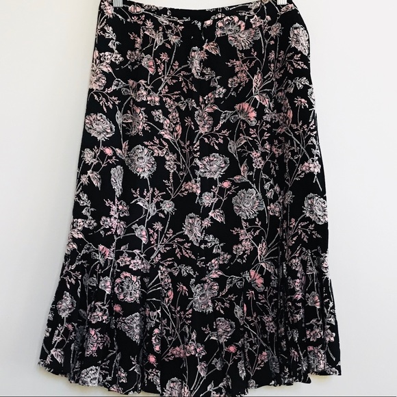 TALBOTS BLACK & PINK FLORAL A-LINE MIDI SKIRT - Picture 5 of 6